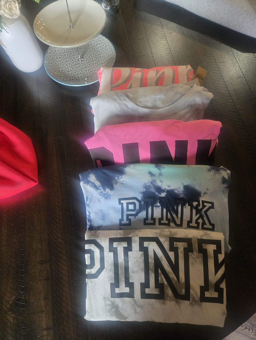 PINK Victoria's Secret Crew And Long Sleeve Tees - Pink, Gray, Blue Tie-Dye